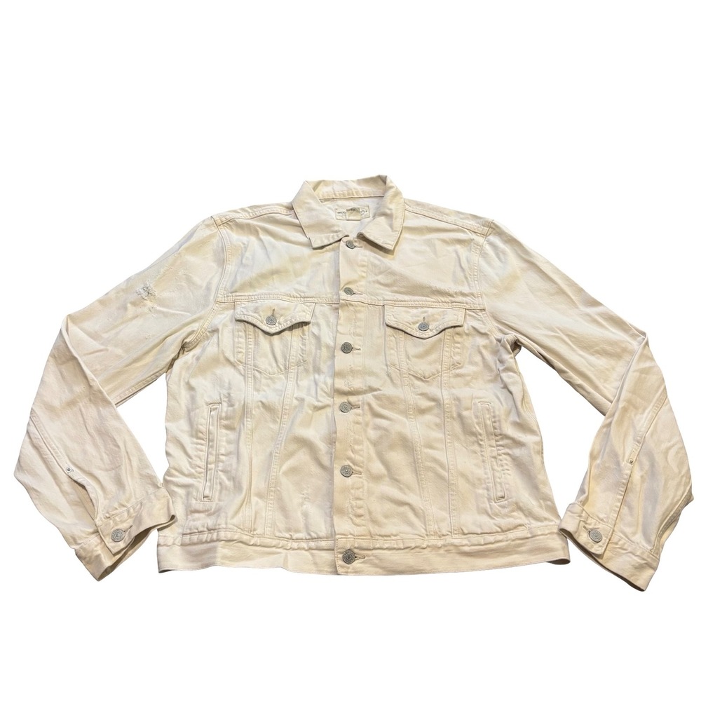 Denim & Supply Ralph Lauren Mens XL White Distressed Lion Graphic Denim‎ Jacket